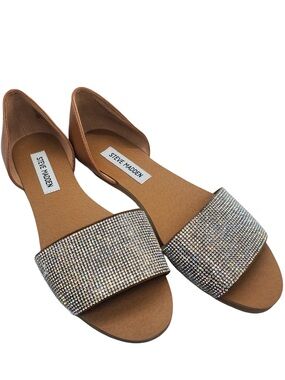 🥥🪩 Steve Madden Sidestep  Tan Crystal-Embellished Slide Sandals‎ 🪩🥥